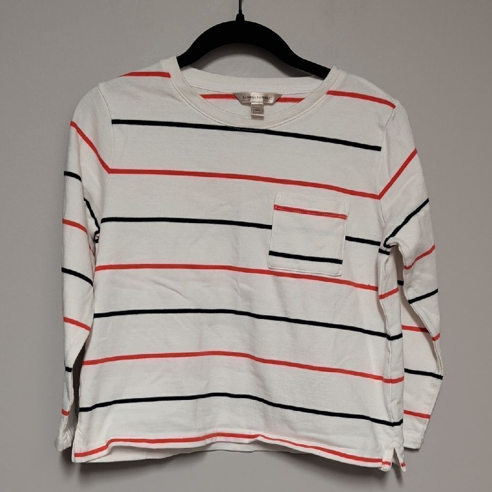 Banana Republic White with Red and Black Stripes Blouse